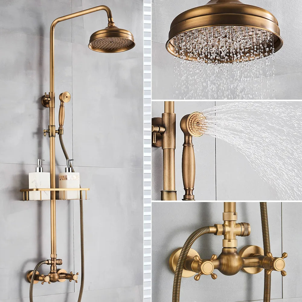 Ihomdiy Shower System Luxury Antique Brass Shower Faucet